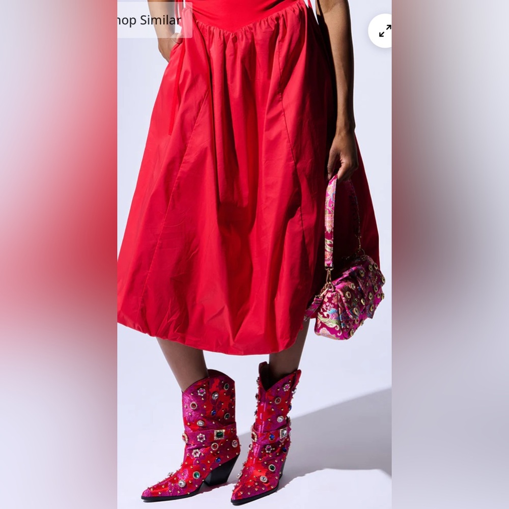 πΌπππNWOT AZALEA WANG DILIGENT RED BROCADE AND GEMS WESTERN BOOTIE. No box - Picture 2 of 15